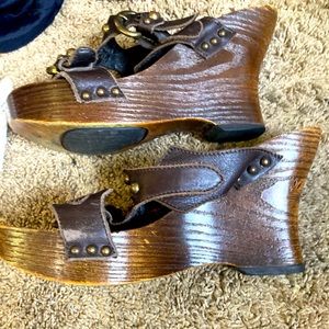 Platform hippie hipster sandals some signs of wear which is only cosmetic